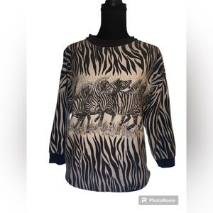 Vintage 80s Glitter Zebra Sweatshirt - Sky Lite USA Made SZ SM
